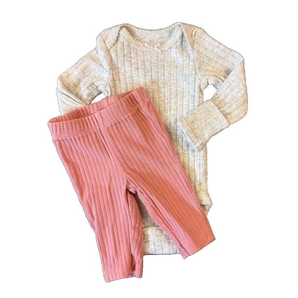 Carters Baby Girl Preemie Pink Gray Ribbed Outfit Bodysuit Pants Solid Clothes